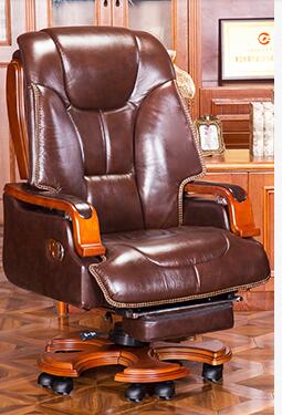 Leather boss chair can lie down office chair family cowhide big class chair massage solid wood swivel chair computer chair.