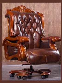 Leather boss chair can lie down office chair family cowhide big class chair massage solid wood swivel chair computer chair.
