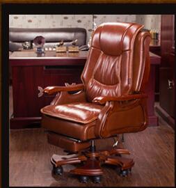 Leather boss chair can lie down office chair family cowhide big class chair massage solid wood swivel chair computer chair.