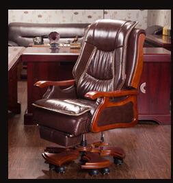 Leather boss chair can lie down office chair family cowhide big class chair massage solid wood swivel chair computer chair.