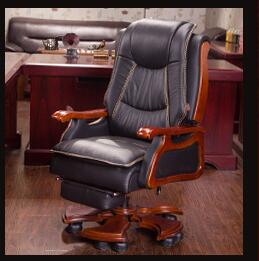 Leather boss chair can lie down office chair family cowhide big class chair massage solid wood swivel chair computer chair.