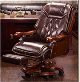 Leather boss chair can lie down office chair family cowhide big class chair massage solid wood swivel chair computer chair.