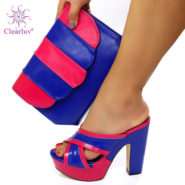 New Arrival Ladies Shoes Summer Slippers Good Quality Italian Shoes with Matching Bag for Evening Party Ladies Sexy High Heels
