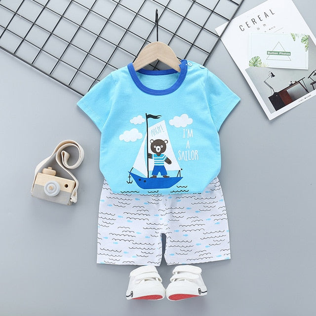 New Boys Outfits 9M-6T Girls Clothes Children's Clothing Suits Top Cotton Pants Suit 2pcs Clothing Sets Kids Clothes 9M24M3T5T6T