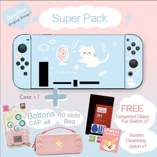 STARRY FOREST cute cat blue soft protective case shell for nintendo switch for girls cool summer