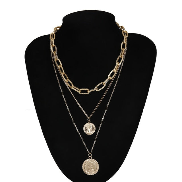 Ingemark Punk Miami Cuban Choker Necklace Colar Hip Hop Big Thick Chunky Chain Fashion Queen Coin Pendant Necklace Women Jewelry