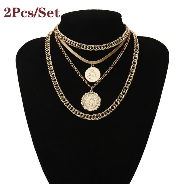 Ingemark Punk Miami Cuban Choker Necklace Colar Hip Hop Big Thick Chunky Chain Fashion Queen Coin Pendant Necklace Women Jewelry