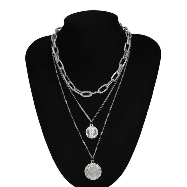 Ingemark Punk Miami Cuban Choker Necklace Colar Hip Hop Big Thick Chunky Chain Fashion Queen Coin Pendant Necklace Women Jewelry