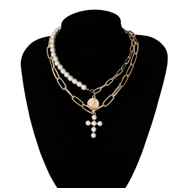 Ingemark Punk Miami Cuban Choker Necklace Colar Hip Hop Big Thick Chunky Chain Fashion Queen Coin Pendant Necklace Women Jewelry