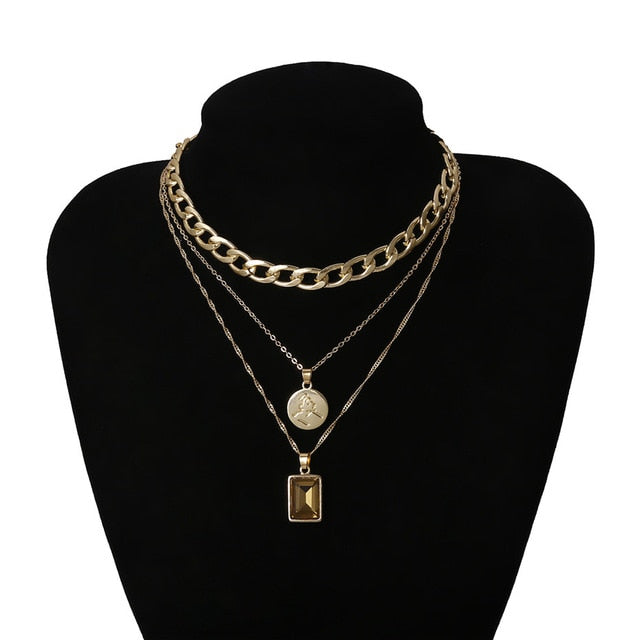 Ingemark Punk Miami Cuban Choker Necklace Colar Hip Hop Big Thick Chunky Chain Fashion Queen Coin Pendant Necklace Women Jewelry