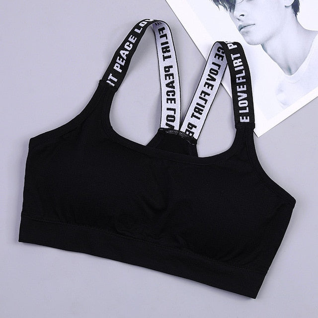 Women Sport Bra Fitness Top Letters Yoga Bra For Cup A-D Black White Running Yoga Gym Fitness Crop Top Women Push Up Sports Bras