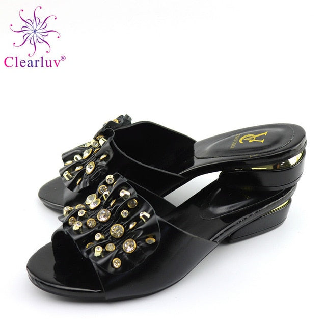 Newest African Women Shoes without bag set wedding with stripes Italian shoes possible matching bag ladies party shoes black