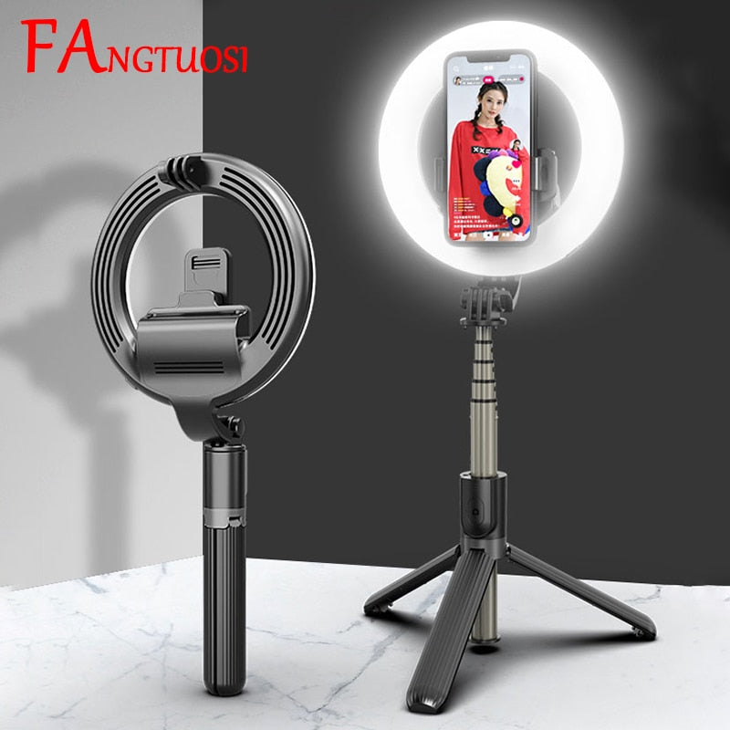 2020 NEW 4 in 1 selfie ring light wireless Bluetooth selfie stick mini tripod Handheld Extendable selfie stick With Remote