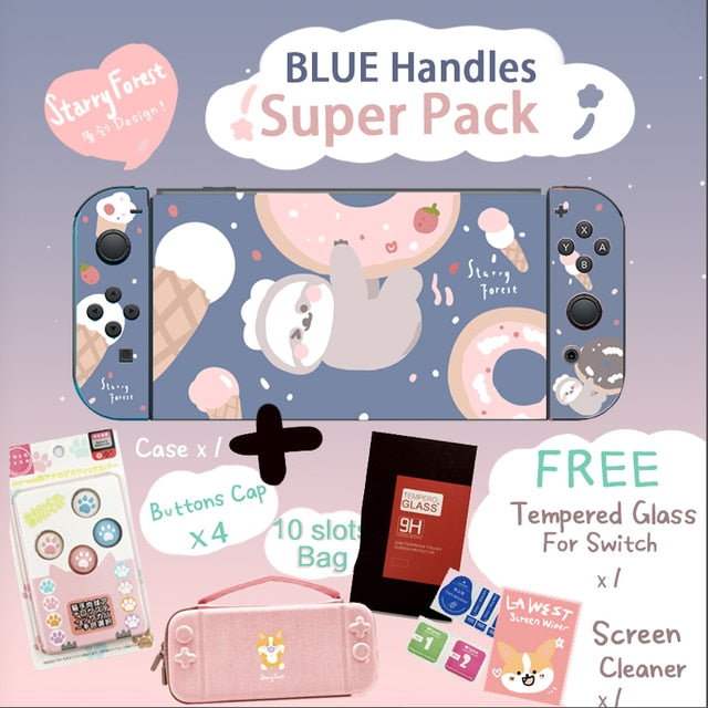 STARRY FOREST Doughnut Sloth Contrast color soft protective cute case for Nintendo Switch blue and pink for girls