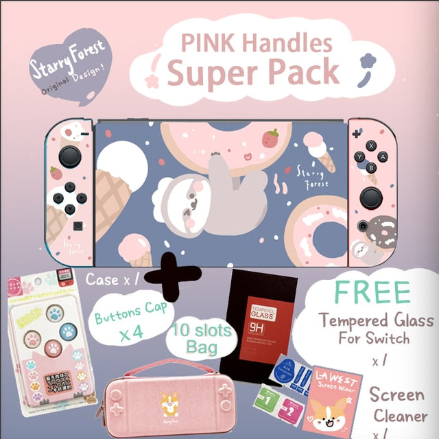 STARRY FOREST Doughnut Sloth Contrast color soft protective cute case for Nintendo Switch blue and pink for girls