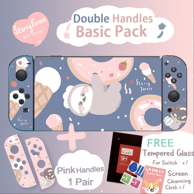 STARRY FOREST Doughnut Sloth Contrast color soft protective cute case for Nintendo Switch blue and pink for girls