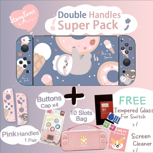 STARRY FOREST Doughnut Sloth Contrast color soft protective cute case for Nintendo Switch blue and pink for girls
