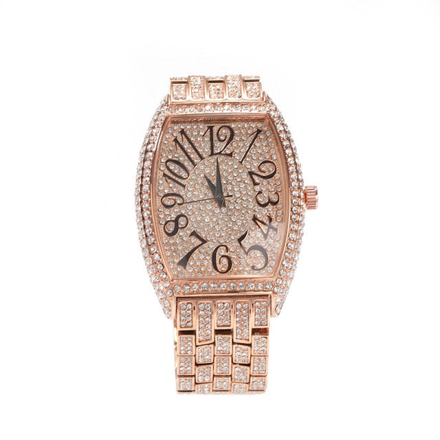 Hip Hop Luxury Quartz Wrist Waterproof Watches AAA CZ Stone Bling Iced Out Stainless Steel Watch Band for Men Charm Jewelry