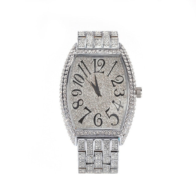 Hip Hop Luxury Quartz Wrist Waterproof Watches AAA CZ Stone Bling Iced Out Stainless Steel Watch Band for Men Charm Jewelry
