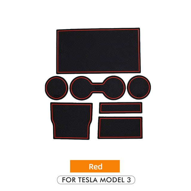 Heenvn 7Pcs/Set For Tesla Model 3 Accessories Gate Slot Pad Door Groove Mat Center Console Cup Holder Model3 Model Y Car Three