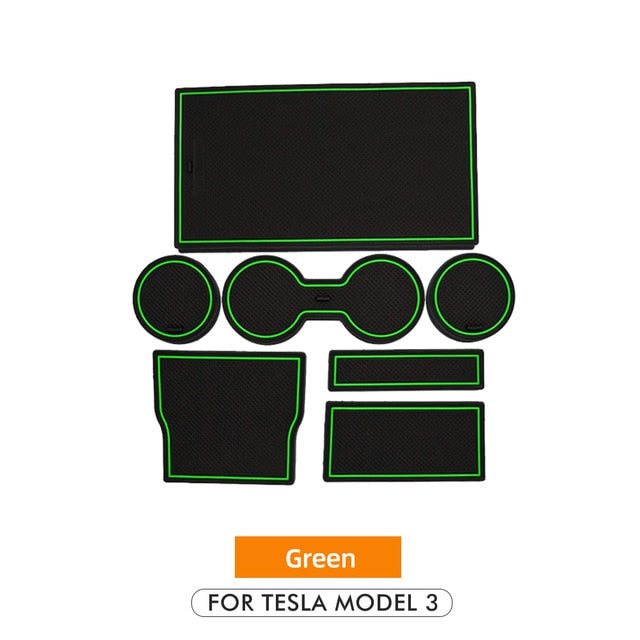 Heenvn 7Pcs/Set For Tesla Model 3 Accessories Gate Slot Pad Door Groove Mat Center Console Cup Holder Model3 Model Y Car Three