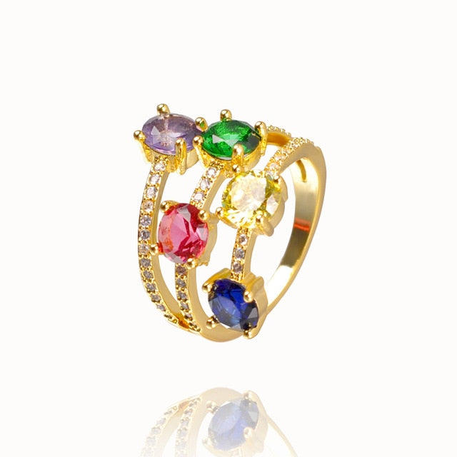 CZ Gold Crown rainbow Rings Geometry wedding  Engagement Ring femme Women for ring party gift charm Rhinestone ins Jewelry