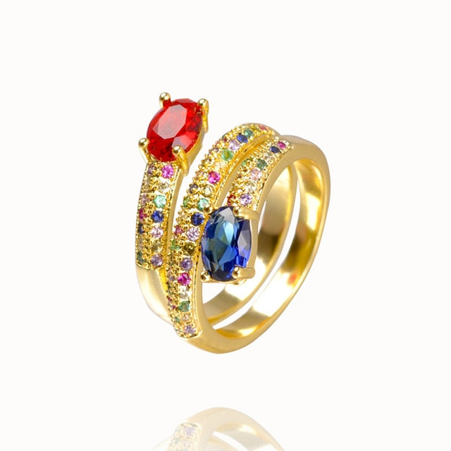 CZ Gold Crown rainbow Rings Geometry wedding  Engagement Ring femme Women for ring party gift charm Rhinestone ins Jewelry