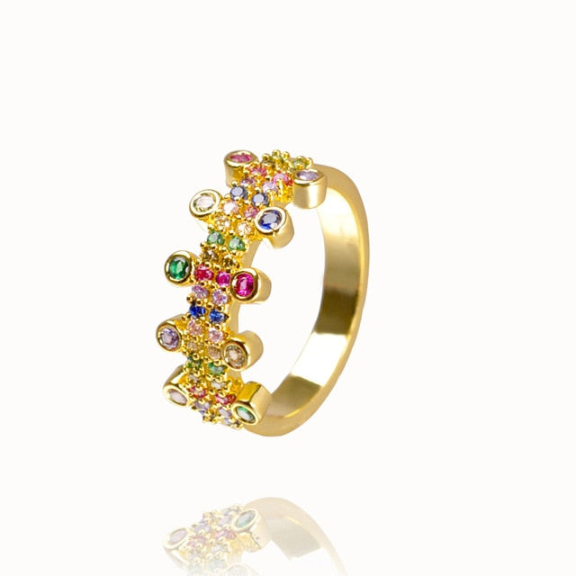 CZ Gold Crown rainbow Rings Geometry wedding  Engagement Ring femme Women for ring party gift charm Rhinestone ins Jewelry
