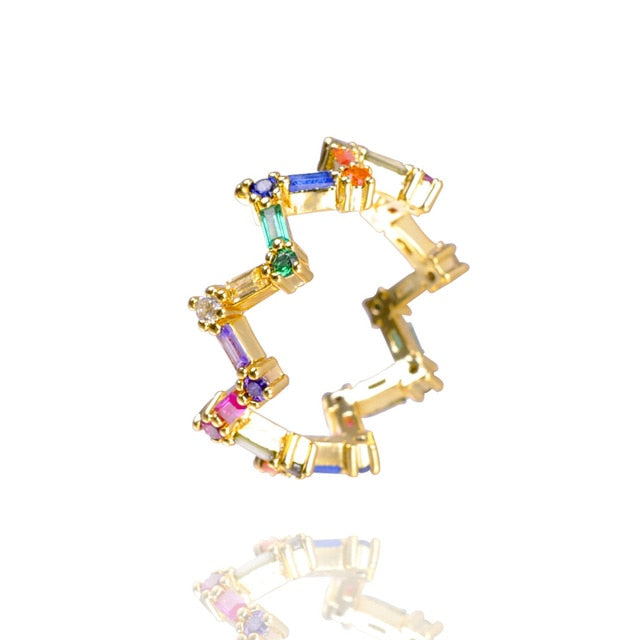 CZ Gold Crown rainbow Rings Geometry wedding  Engagement Ring femme Women for ring party gift charm Rhinestone ins Jewelry
