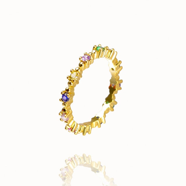 CZ Gold Crown rainbow Rings Geometry wedding  Engagement Ring femme Women for ring party gift charm Rhinestone ins Jewelry