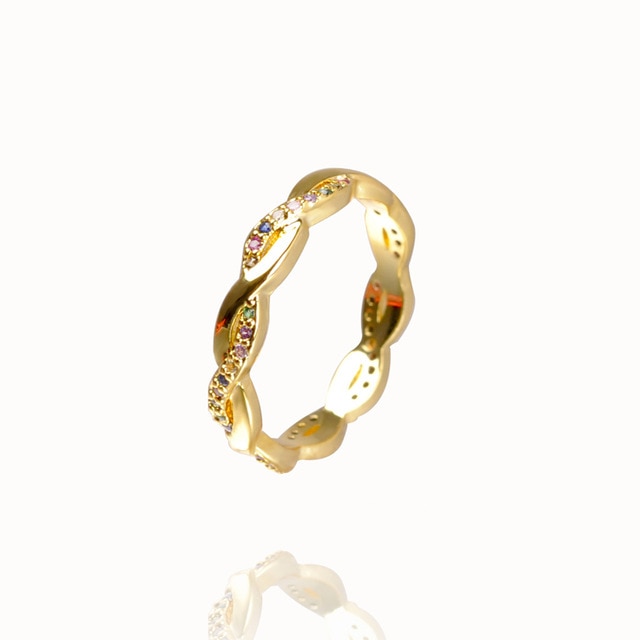 CZ Gold Crown rainbow Rings Geometry wedding  Engagement Ring femme Women for ring party gift charm Rhinestone ins Jewelry