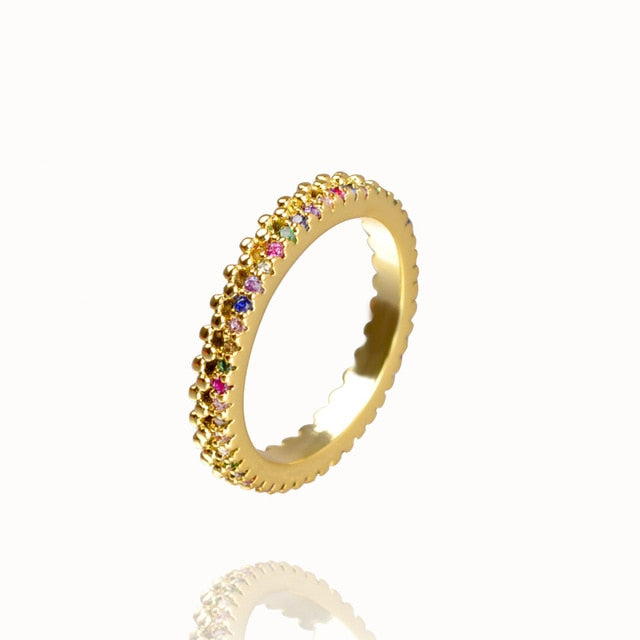CZ Gold Crown rainbow Rings Geometry wedding  Engagement Ring femme Women for ring party gift charm Rhinestone ins Jewelry