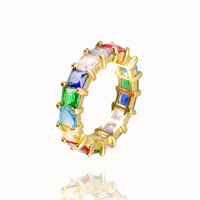 CZ Gold Crown rainbow Rings Geometry wedding  Engagement Ring femme Women for ring party gift charm Rhinestone ins Jewelry