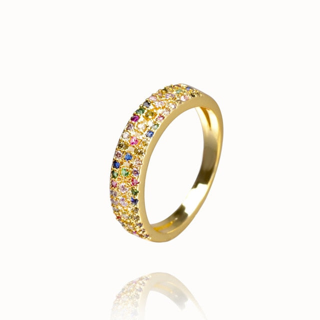 CZ Gold Crown rainbow Rings Geometry wedding  Engagement Ring femme Women for ring party gift charm Rhinestone ins Jewelry