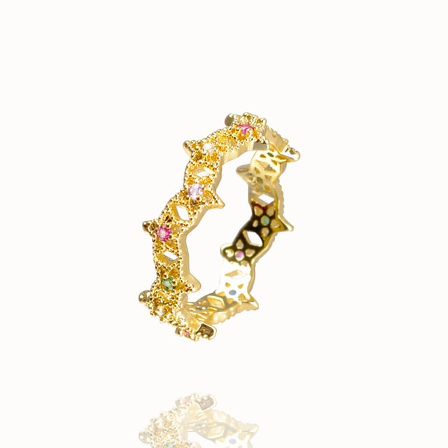 CZ Gold Crown rainbow Rings Geometry wedding  Engagement Ring femme Women for ring party gift charm Rhinestone ins Jewelry