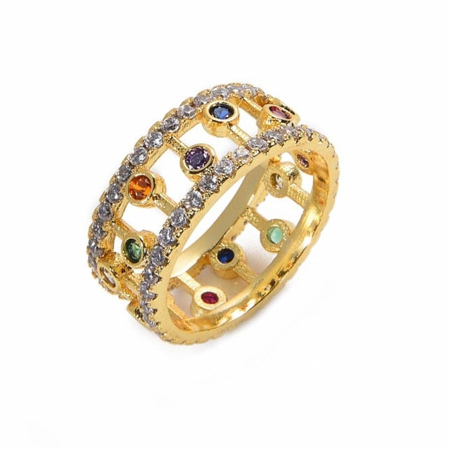 CZ Gold Crown rainbow Rings Geometry wedding  Engagement Ring femme Women for ring party gift charm Rhinestone ins Jewelry