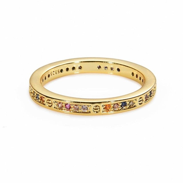 CZ Gold Crown rainbow Rings Geometry wedding  Engagement Ring femme Women for ring party gift charm Rhinestone ins Jewelry