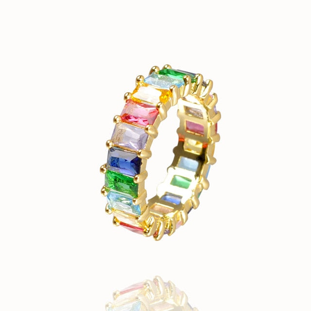 CZ Gold Crown rainbow Rings Geometry wedding  Engagement Ring femme Women for ring party gift charm Rhinestone ins Jewelry