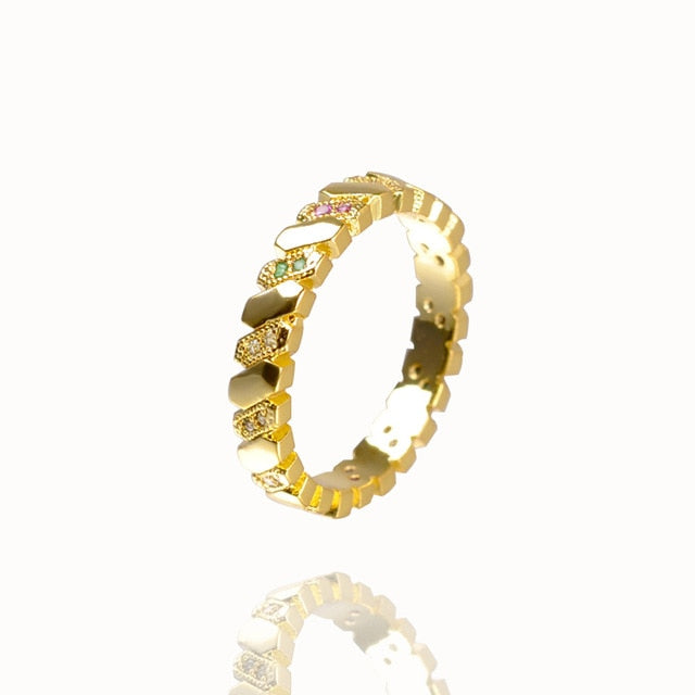 CZ Gold Crown rainbow Rings Geometry wedding  Engagement Ring femme Women for ring party gift charm Rhinestone ins Jewelry
