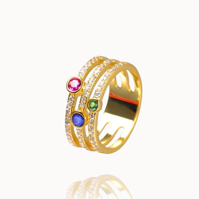 CZ Gold Crown rainbow Rings Geometry wedding  Engagement Ring femme Women for ring party gift charm Rhinestone ins Jewelry