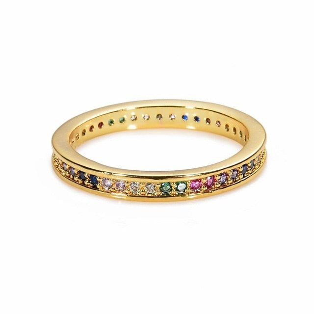 CZ Gold Crown rainbow Rings Geometry wedding  Engagement Ring femme Women for ring party gift charm Rhinestone ins Jewelry