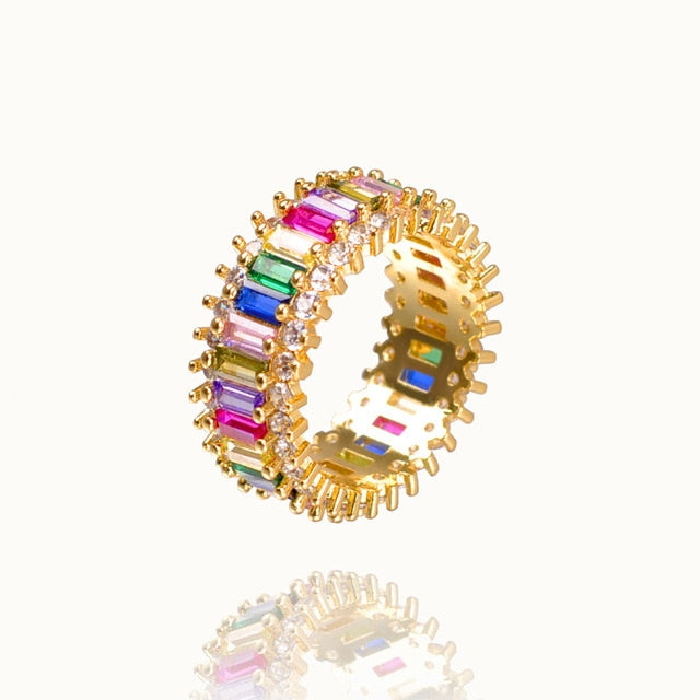 CZ Gold Crown rainbow Rings Geometry wedding  Engagement Ring femme Women for ring party gift charm Rhinestone ins Jewelry