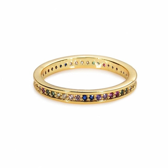 CZ Gold Crown rainbow Rings Geometry wedding  Engagement Ring femme Women for ring party gift charm Rhinestone ins Jewelry