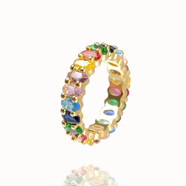 CZ Gold Crown rainbow Rings Geometry wedding  Engagement Ring femme Women for ring party gift charm Rhinestone ins Jewelry