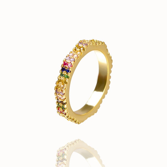 CZ Gold Crown rainbow Rings Geometry wedding  Engagement Ring femme Women for ring party gift charm Rhinestone ins Jewelry