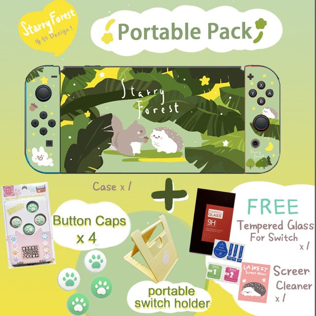 STARRY FOREST Forest Animals Hedgehog Squirrel cute green soft protective case shell for nintendo switch