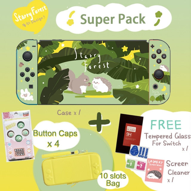 STARRY FOREST Forest Animals Hedgehog Squirrel cute green soft protective case shell for nintendo switch