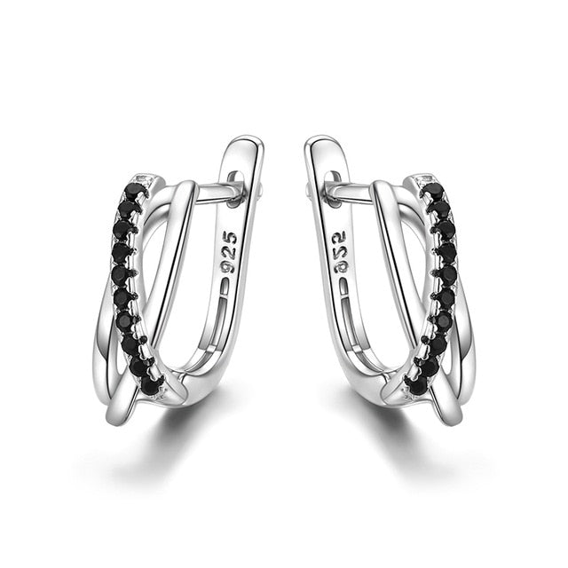 Classic Genuine 925 Sterling Silver Jewelry Black Spinel Stone Cute Stud Earrings for Women Bijoux Femme Boucles d'oreilles I023