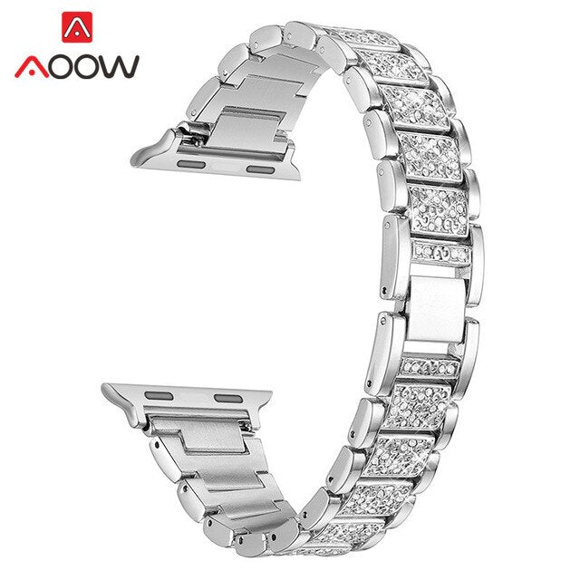 Stainless Steel Strap for Apple Watch 4 5 38mm 42mm 40mm 44mm Rose Pink Diamond Jewelry Women Metal Bracelet Band for iwatch 123