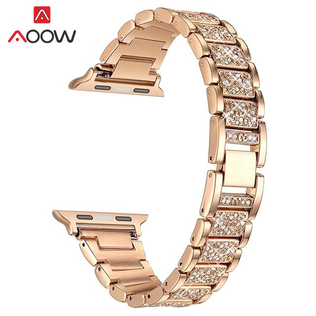 Stainless Steel Strap for Apple Watch 4 5 38mm 42mm 40mm 44mm Rose Pink Diamond Jewelry Women Metal Bracelet Band for iwatch 123